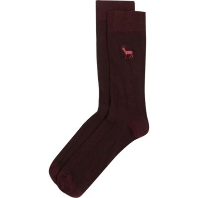 Burgundy stag icon socks